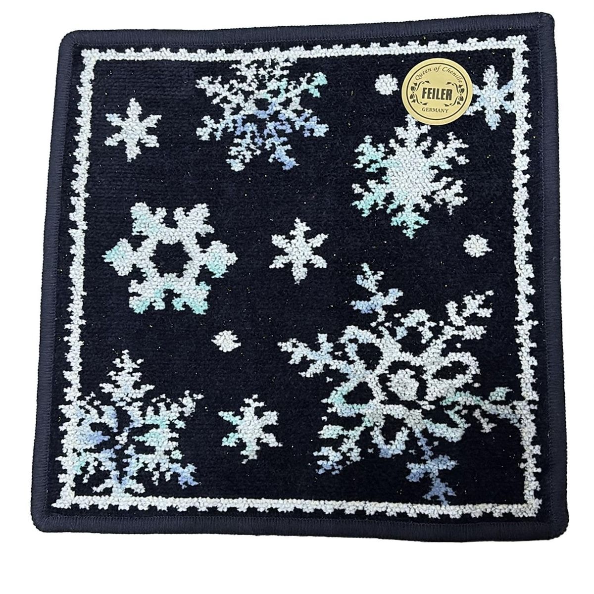 FEILER フェイラー 小物 - 黒×白×マルチ ハンドタオル スノークリスタルホワイト ラメ