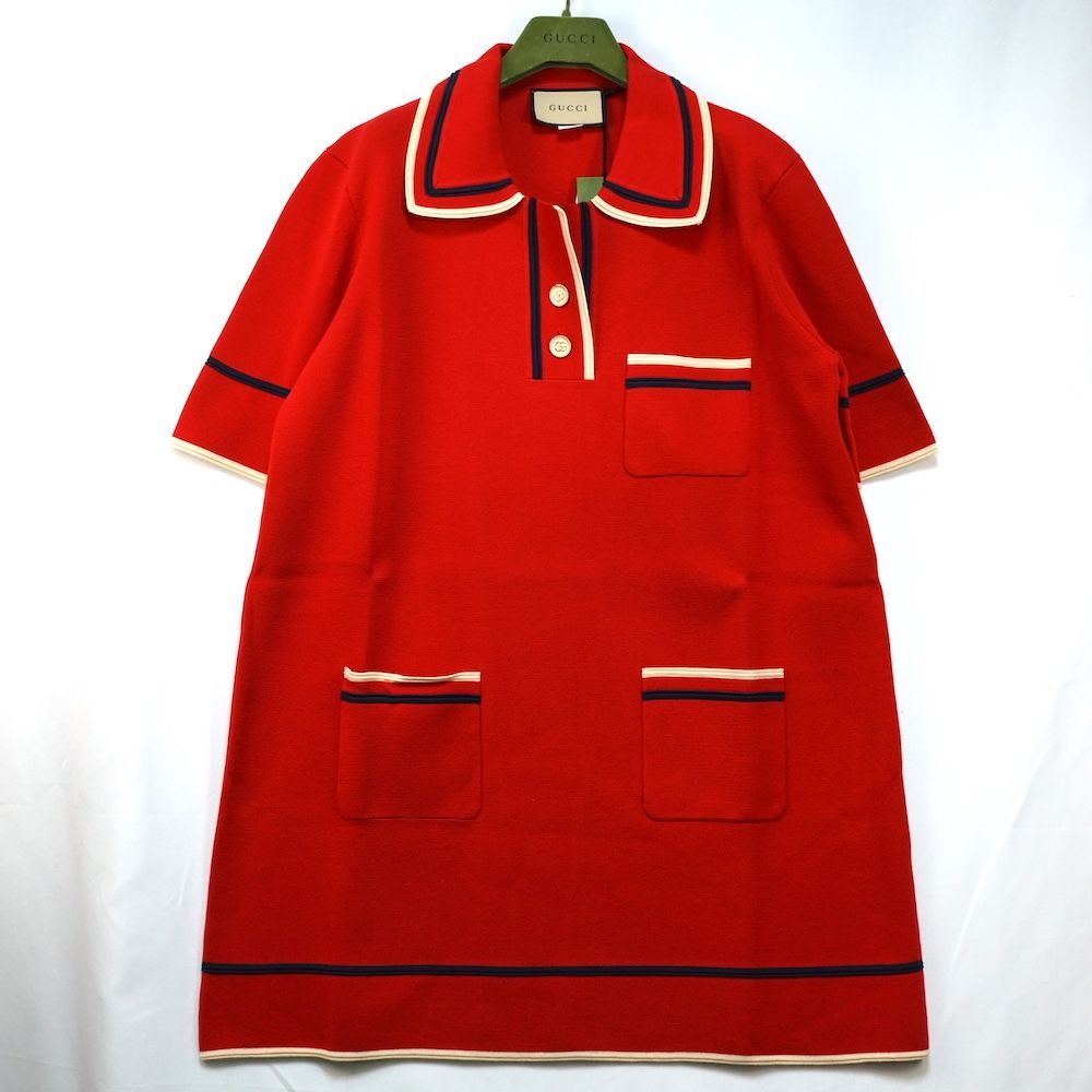 GUCCI グッチ ファインコットン ニット ポロ ドレスワンピース レッド XXLサイズ 180 100 A 661678 XKBSK