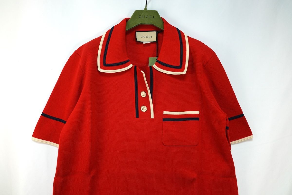 GUCCI グッチ ファインコットン ニット ポロ ドレスワンピース レッド XXLサイズ 180 100 A 661678 XKBSK