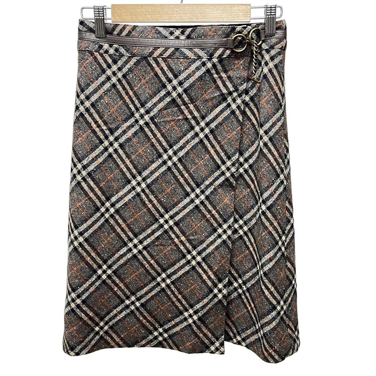 バーバリーブルーレーベル 巻きスカート サイズ38 M レディース - ダークブラウン×黒×マルチ ひざ丈|チェック柄