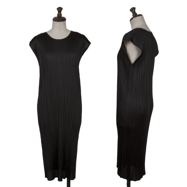【美品】 プリーツプリーズ ノースリーブワンピース ブラック 黒 4 XL プリーツプリーズPLEATS PLEASE プリーツノースリーブワンピース 黒4
