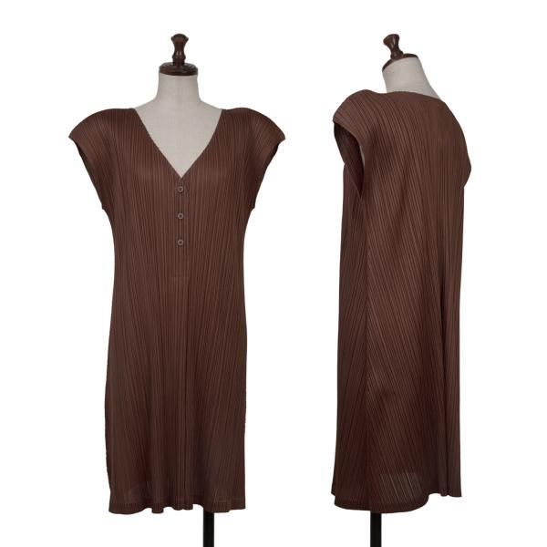 プリーツプリーズPLEATS PLEASE プリーツVネックノースリーブフレア