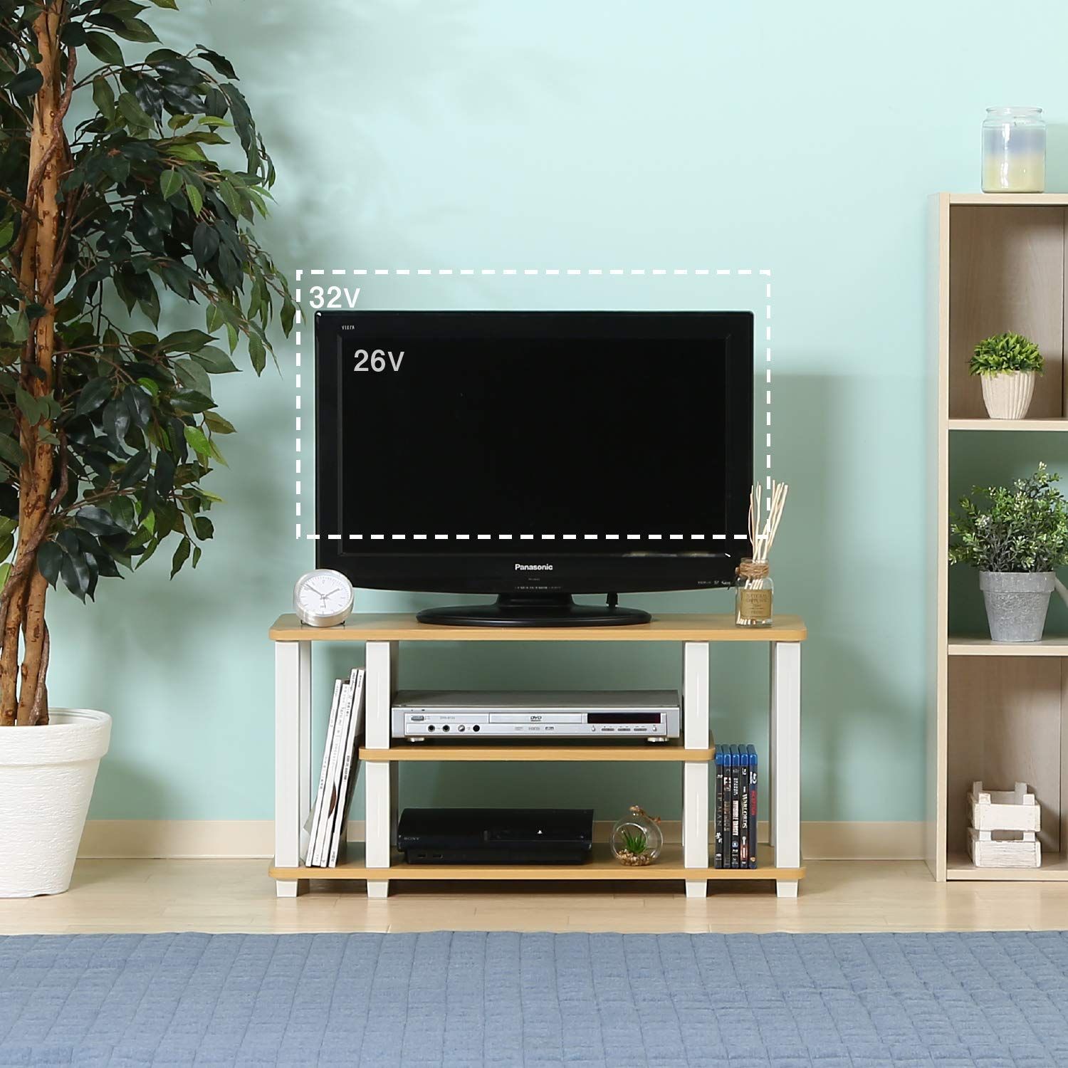 【人気商品】不二貿易 テレビ台 TVラック 32型対応 幅80&times;奥行29.5&times;高さ40.8cm ナチュラル ホワイト 軽量 工具不要 組立商品 ロータイプ フィット 99911