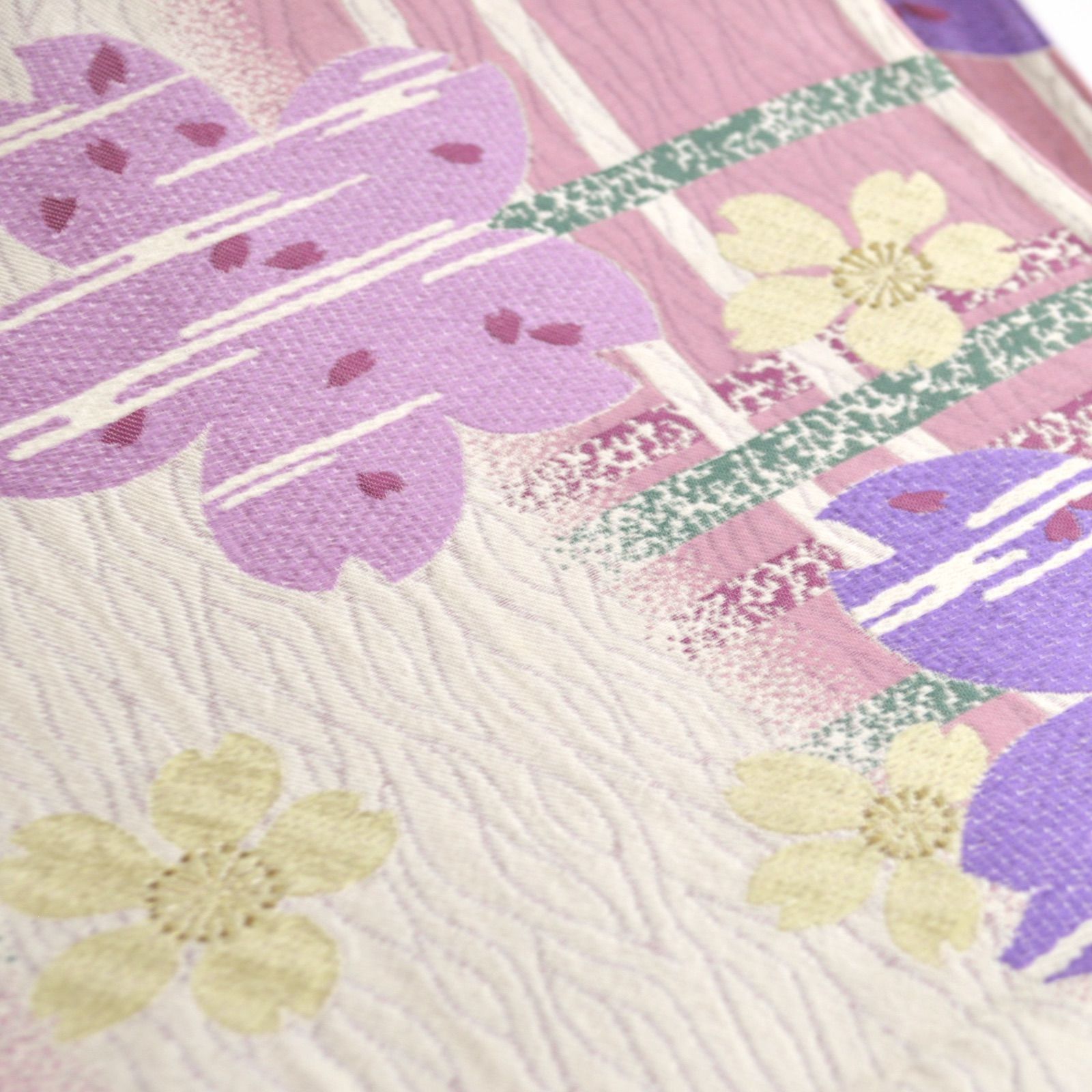 訳あり 古典 振袖用 袋帯 正絹 西陣織 豪華 成人式 全通 モダン 証紙あり 和装 振袖小物 桜 パープル ピンク 結納 大胆 個性的 未仕立て品 匿名配送