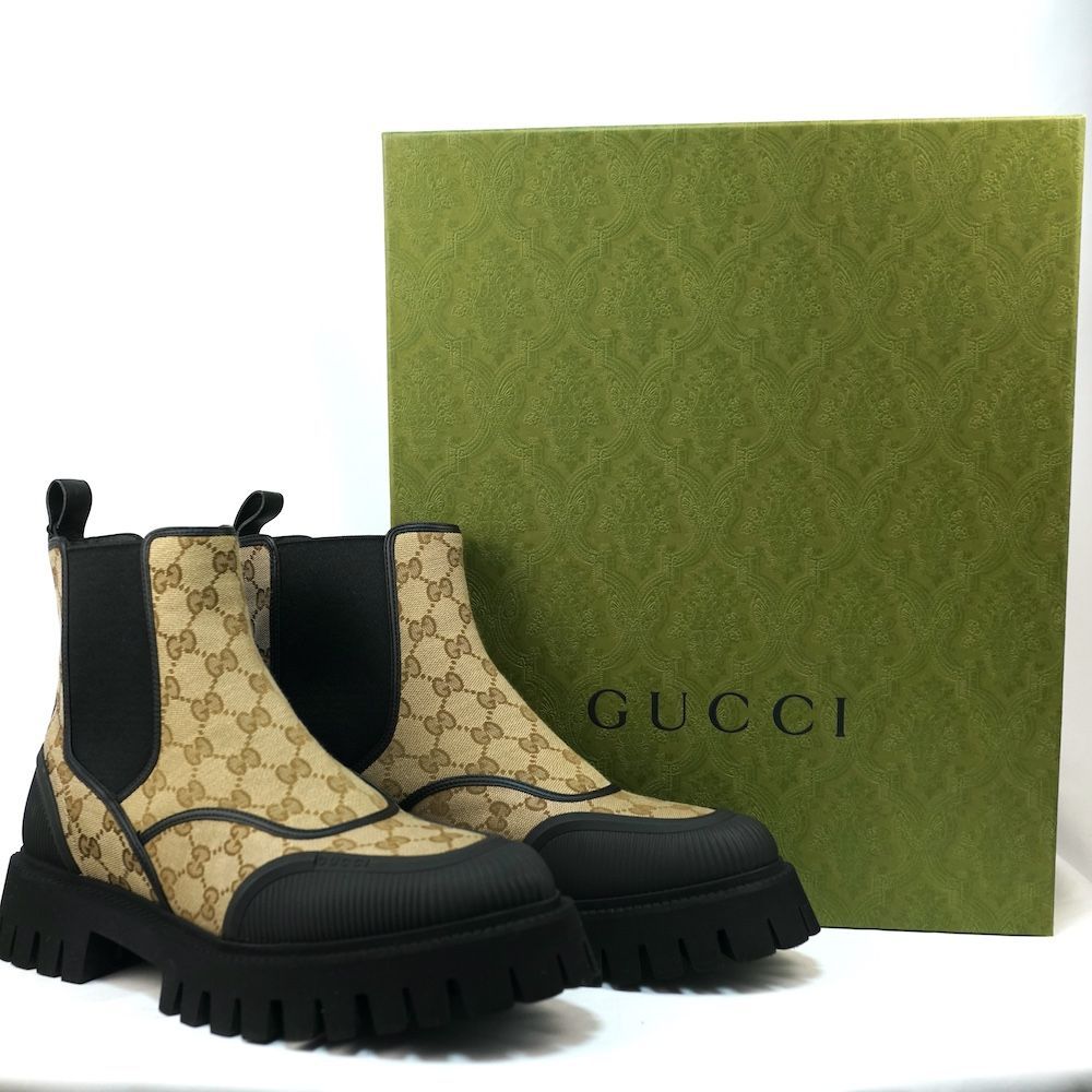 GUCCI GG Jacquard Canvas Ankle Boots グッチ ジャカード キャンバス アンクル ブーツ サイドゴア 11. 約30.5 cm 739777 ♥