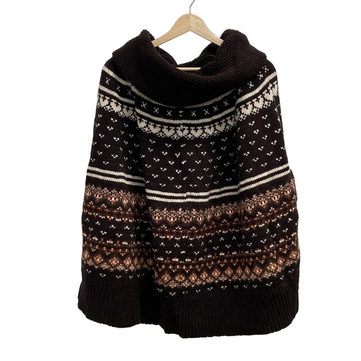 TOMMY HILFIGER トミーヒルフィガー ポンチョ サイズM レディース ダークブラウン アイボリー マルチ ニット 春 秋