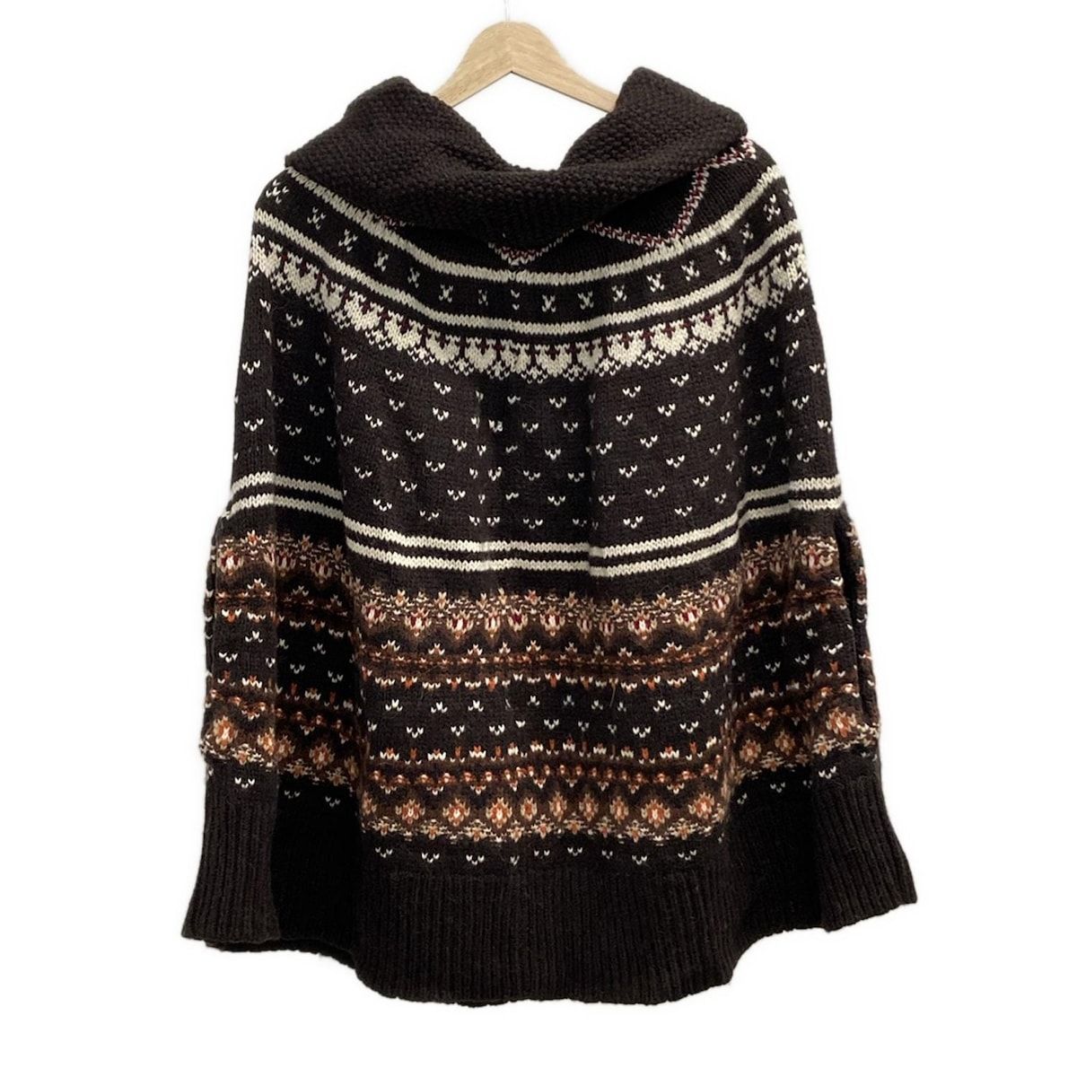 TOMMY HILFIGER トミーヒルフィガー ポンチョ サイズM レディース - ダークブラウン×アイボリー×マルチ ニット 春 秋