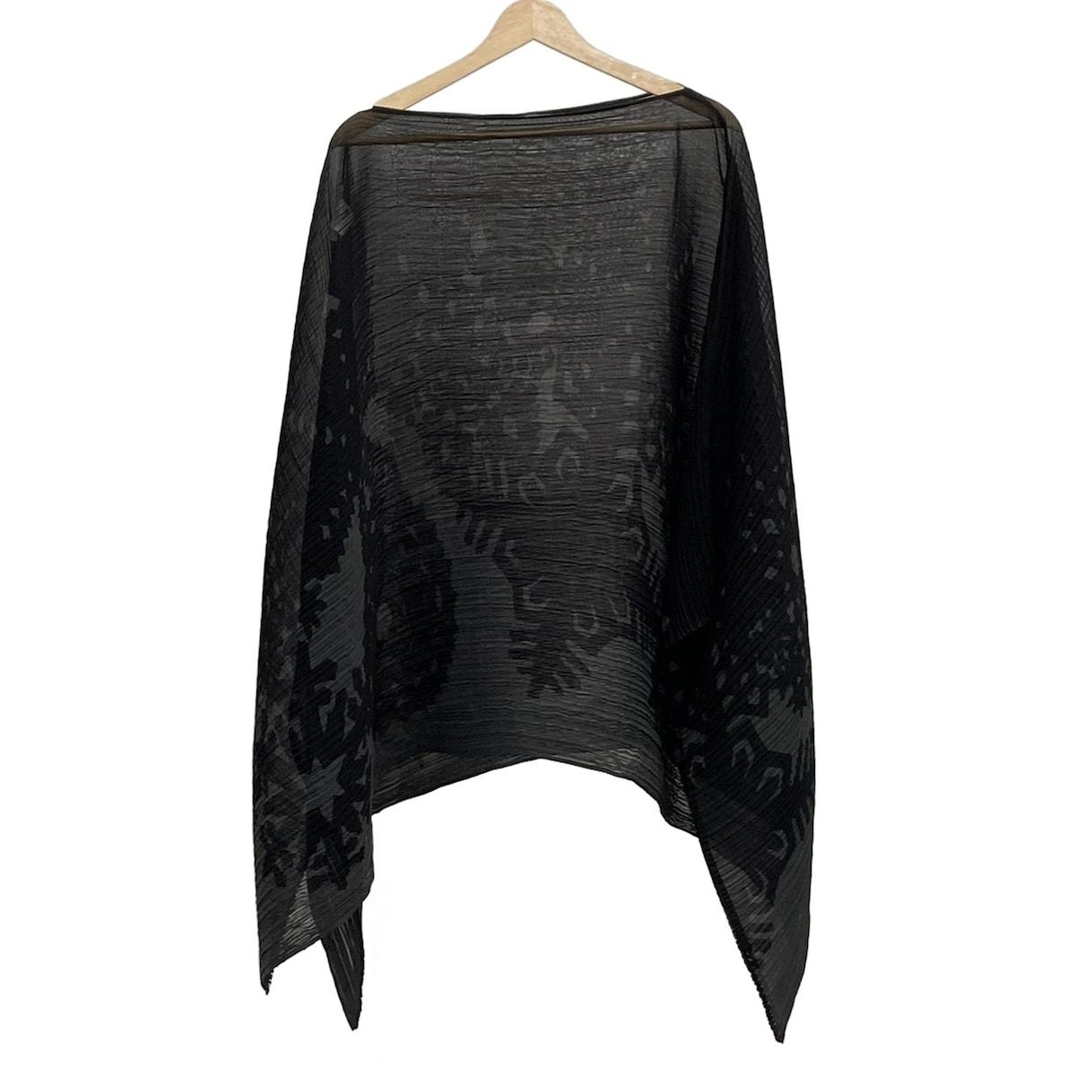 PLEATS PLEASE プリーツプリーズ ポンチョ レディース - グレー×黒 プリーツ 秋 春