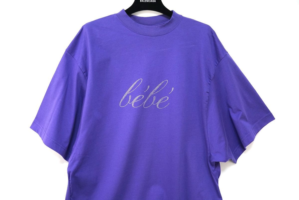 バレンシアガ フロント ラインストーン Tシャツ パープル サイズ2 175|96 A 681314 TLVH 4 ♥