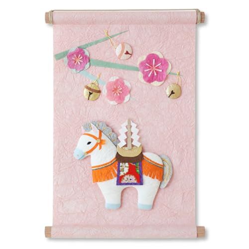 めでたや 正月飾り午年 季題 掛け軸 干支 神馬 和紙 干支飾り 和風 縁起物 飾り タペストリー コンパクト 壁掛け 掛軸 お歳暮 お年賀 ギフト