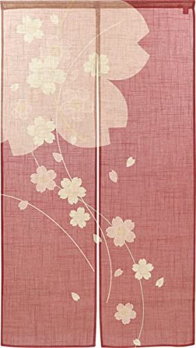 のれん工房 のれん 和風 おしゃれ タペストリー 和モダン 店舗用 麻風スラブ 線桜 幅85×丈150 cm 97132