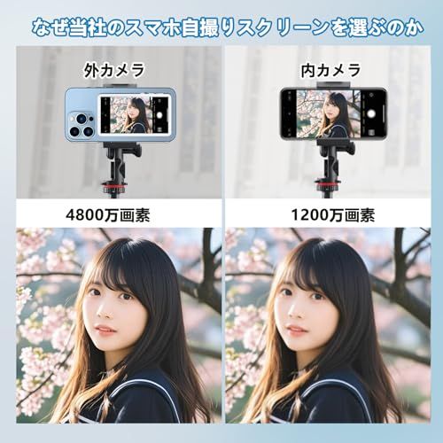 自撮り モニター iphone 4インチ超薄型 スマホ用 自撮りモニター 輝度調整 Bluetoothリモコン付き 磁気式ワイヤレスディスプレイ MagSafe対応 低遅延 30 mワイヤレス撮影 アプリ不要 ひとりでも完璧に撮れる ライブ配信 Ti