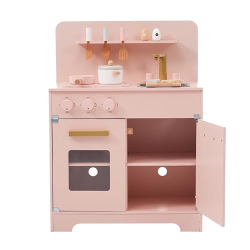 おままごと キッチンセット 木製 調理器具付き 台所 おもちゃ 収納付き 知育玩具 プレゼント 子供用 ミニキッチン キッズギフト ピンク