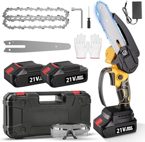 チェーンソー 充電式 強力ブラシレスモーター 軽量 片手で使う 充電式チェーンソー 防風ゴーグルと手袋が付属 木工切断|枝切り きいろ