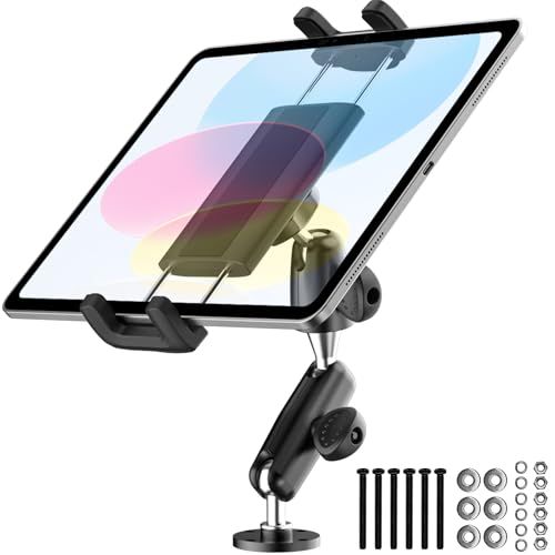 史上最強の安定 Dosvsi タブレットホルダー 車載 ipadホルダー 車 ダッシュボード タブレット マウント 卓上 壁 トラック用 スマホホルダー 金属アーム付き 穴開け ボルト式 360度回転 自由調節 安定性 日本語取扱説明書 4～13イン
