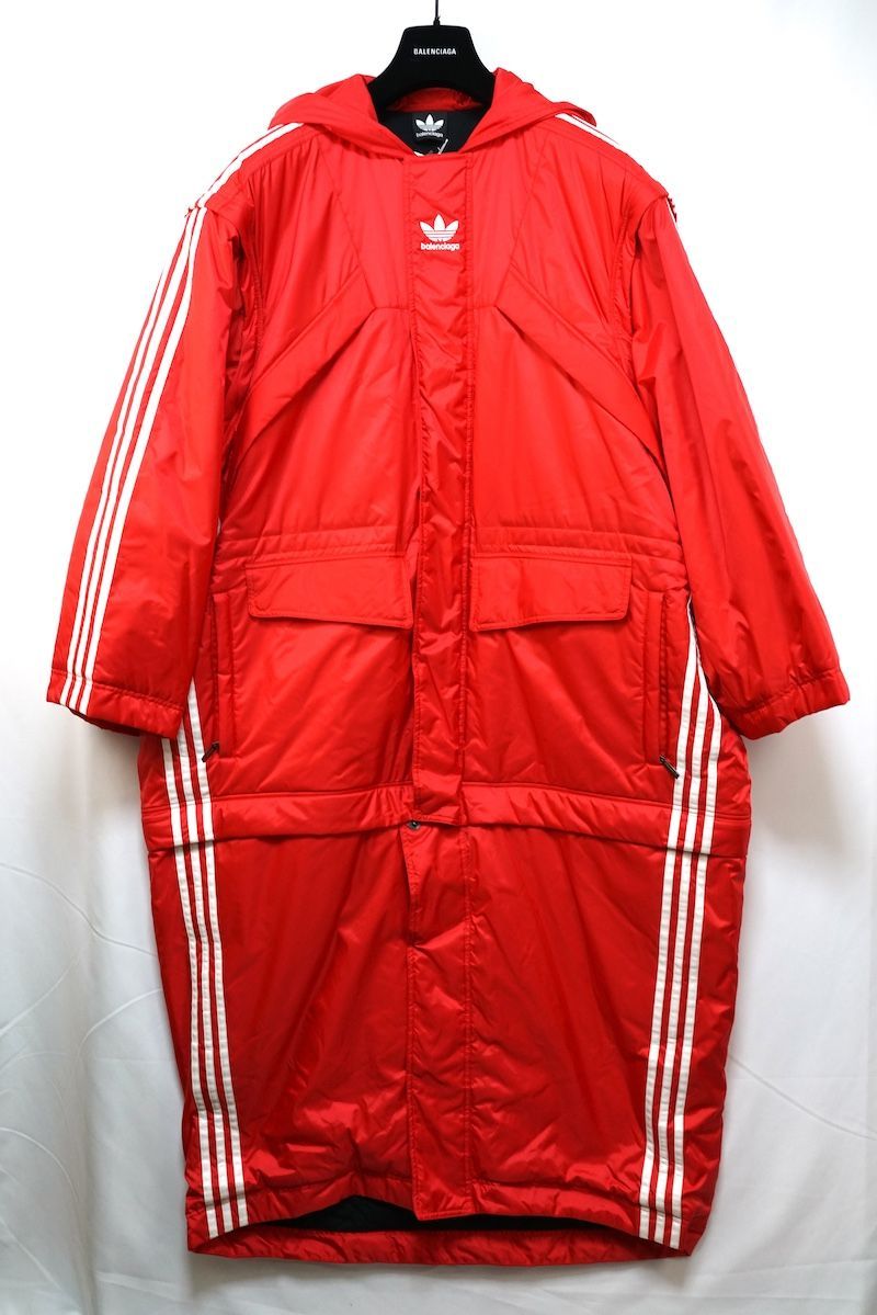 バレンシアガ adidas アディダス コラボ デタッチャブルパーカー ナイロン ロング コート レッド サイズ2 175|96 A ♥