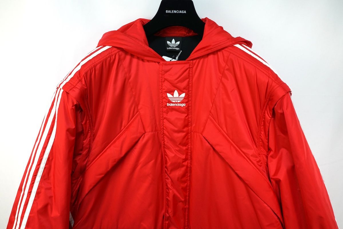 バレンシアガ adidas アディダス コラボ デタッチャブルパーカー ナイロン ロング コート レッド サイズ2 175|96 A ♥