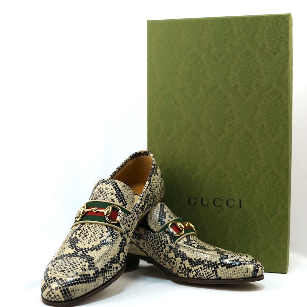 GUCCI グッチ パイソンカーフ プリント シェリーライン ホースビット 
