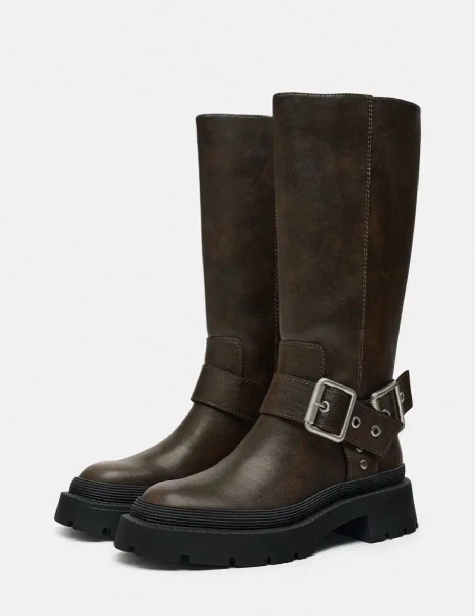 Zara ザラ バックル ブーツ ダークブラウン|240