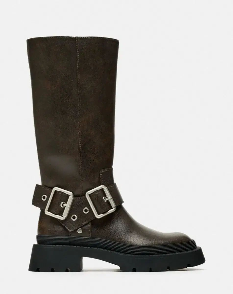 Zara ザラ バックル ブーツ ダークブラウン 240