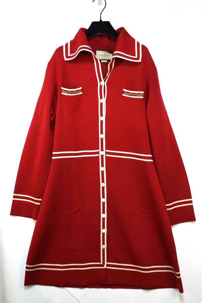GUCCI グッチ ホースビット バイ ウール混 ブークレー ミニ ドレス ワンピース レッド XXLサイズ 180 100 A