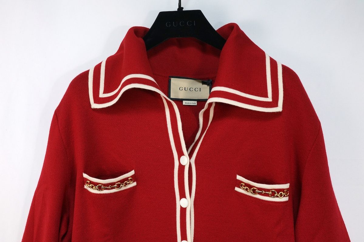 GUCCI グッチ ホースビット バイ ウール混 ブークレー ミニ ドレス ワンピース レッド XXLサイズ 180 100 A