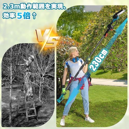  新モデル 高枝チェーンソー 充電式 電動チェーンソー 高枝電動バサミ 剪定バサミ 電動 高枝切りバサミ 1台4役セット最長1 7 m 着脱式伸縮延長ポール 21 V 2000 mAh大容量バッテリー 6インチ チェーンソー 手入れ 高 コードレス工具 工具ケース チェーンソー 切断工具 切断機