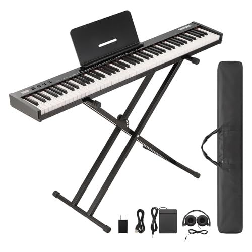電子ピアノ スタンドセットピアノ キーボードピアノ 88鍵盤 Bluetooth Midi対応 スリムデザイン コンパクト軽量 持ち運び便利 piano充電型 日本語説明書付き 黒