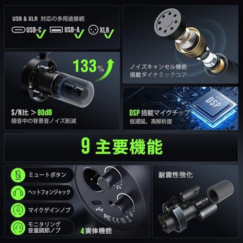 新品】FIFINE ダイナミックマイク USB/XLRマイク PC セット 単一指向性