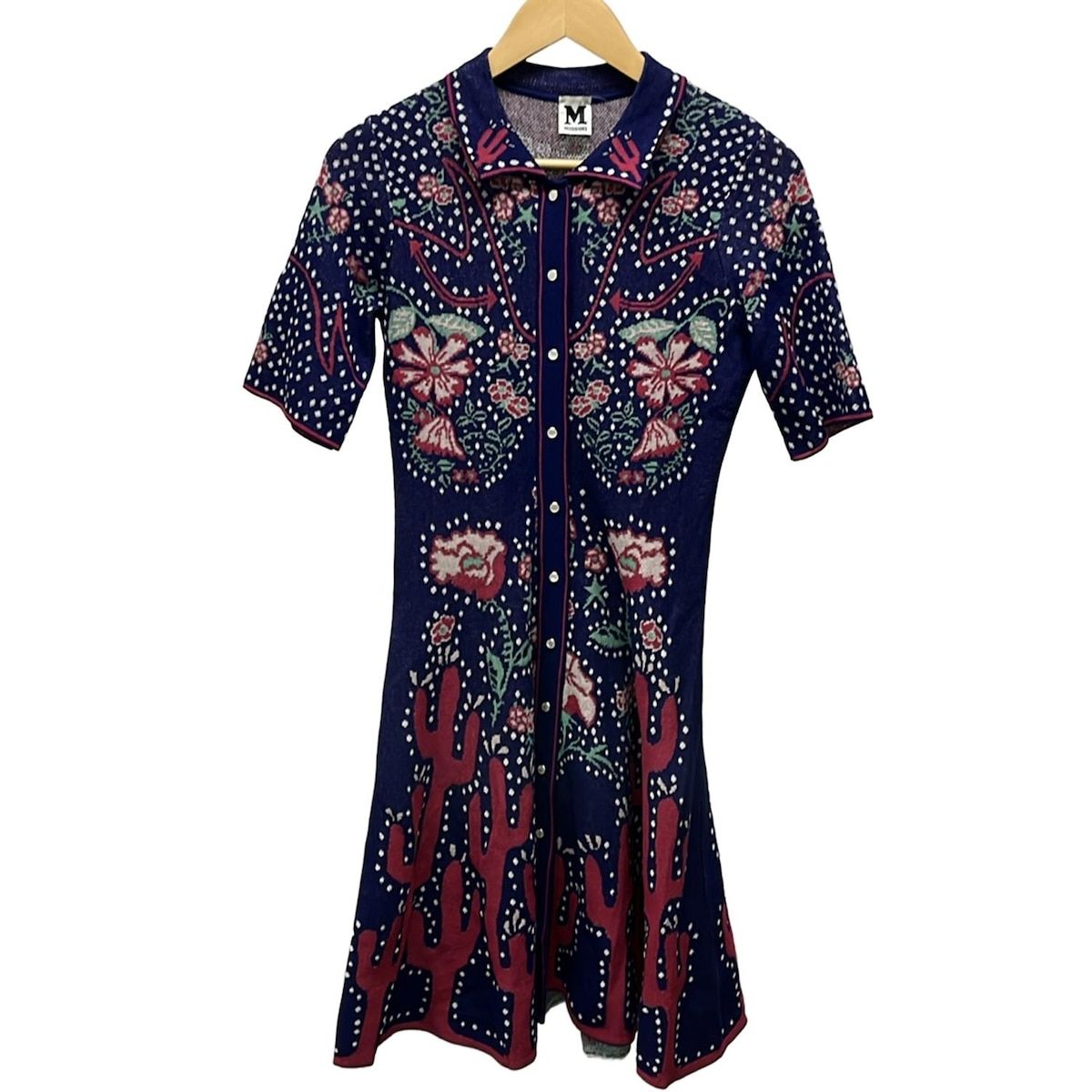 MISSONI(ミッソーニ) ワンピース サイズ40 M レディース - ネイビー×白