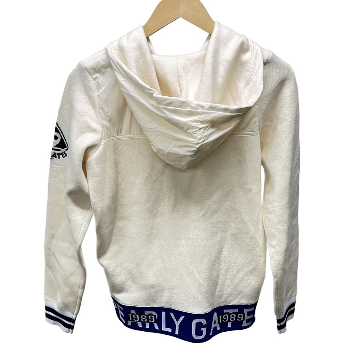 PEARLY GATES パーリーゲイツ パーカー サイズ0 XS レディース - アイボリー×ブルー 長袖 ニット 春 秋