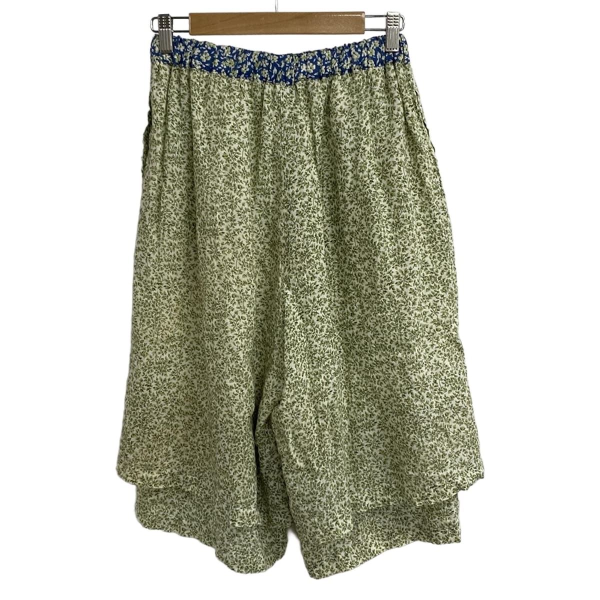 VlasBlomme ブラスブラム パンツ サイズF レディース - グリーン×アイボリー×マルチ クロップド 半端丈 花柄 ウエストゴム