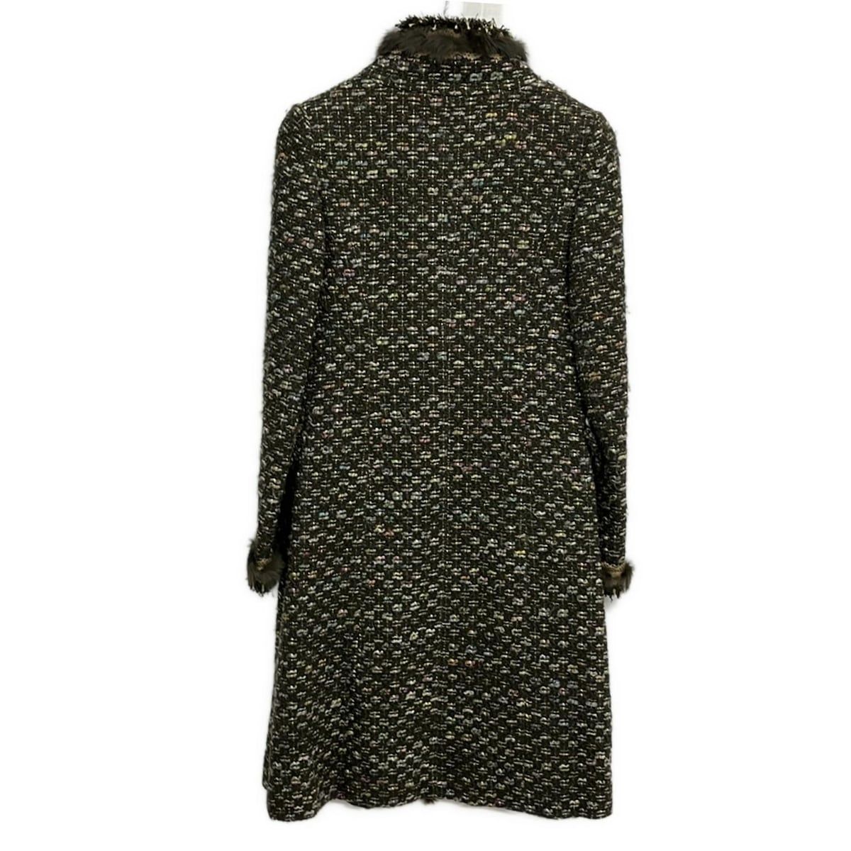 EPOCA エポカ コート サイズ40 M レディース - カーキ×ダークブラウン×マルチ 長袖 ツイード ラビットファー レース ロング丈 冬