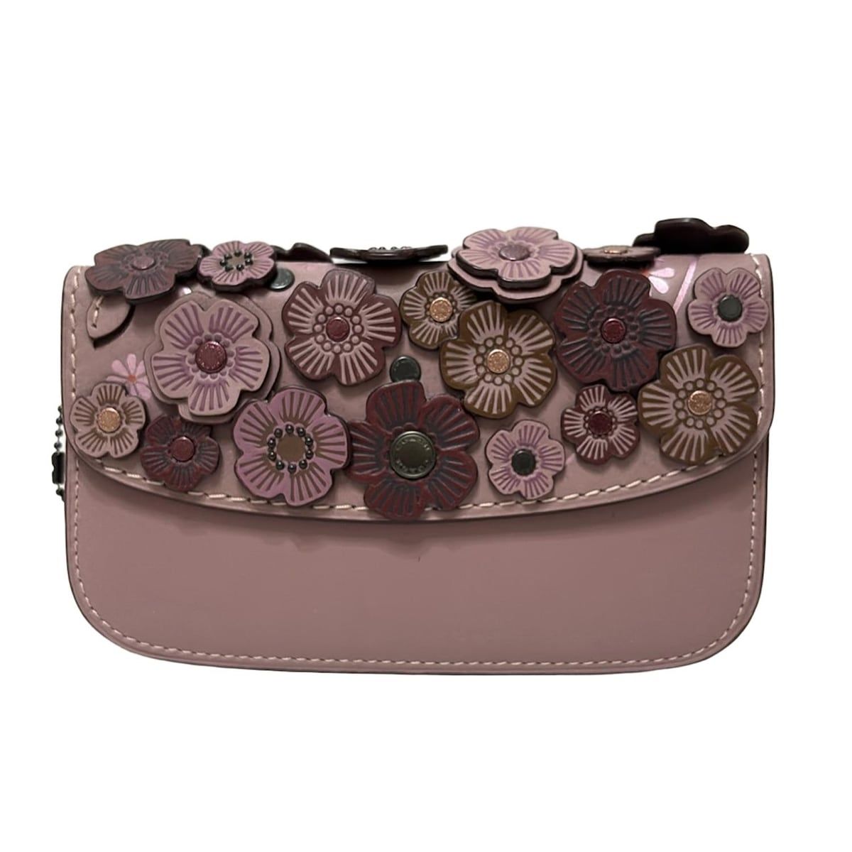 COACH コーチ 財布 - 23536 ピンクベージュ×ボルドー×黒 ショルダーウォレット フラワー 花 レザー