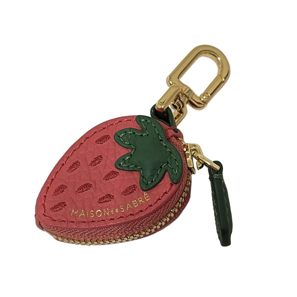 MAISON DE SABRE メゾンドサブレ キーホルダー チャーム - レッド×グリーン×ゴールド イチゴ レザー