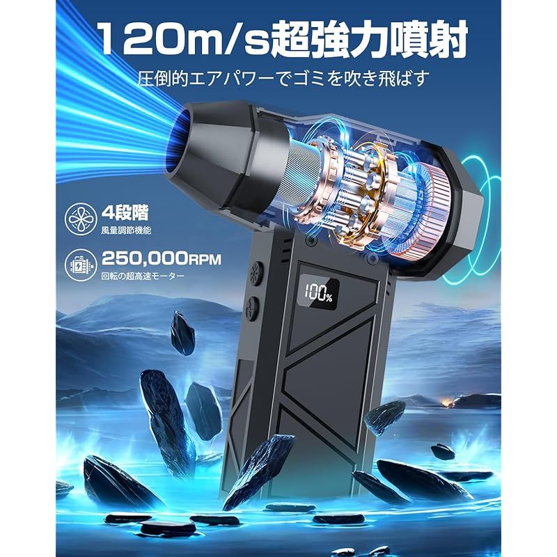 101 m sを超える圧倒的な風速 エアダスター 電動エアダスター ブロワー 洗車 ブロアー 充電式 マッハ級の風速 ダブルLEDで強力照射 電量 風速ディスプレイ10000 mAh大容量バッテリー 4段階風量調整 小型で強力多用途 PC 1