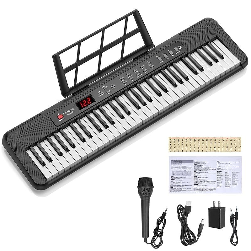 電子ピアノ 電子キーボード 61鍵盤 キーボード ピアノ 60デモ曲 200音色 200リズム内蔵 LCDディスプレイ搭載 持ち運び 軽量 日本語で表記 2 WAY給電 日本語取扱説明書