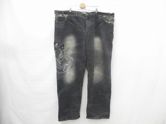 絡繰魂 カラクリタマシイ カラクリダマシイ ブラックデニム ジーンズ 130 和柄 鯉 刺繍 大きいサイズ メンズ