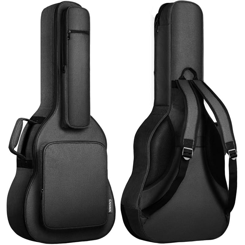 CAHAYA アコースティックギター ギグバッグ ネックピロー付き 18 mmスポンジ 特許番号No 0002 フォークギターバッグ アコギギター セミハード ギターケース 5つの大容量ポケット 肩掛け 手提げ 高端バッグ ブラック