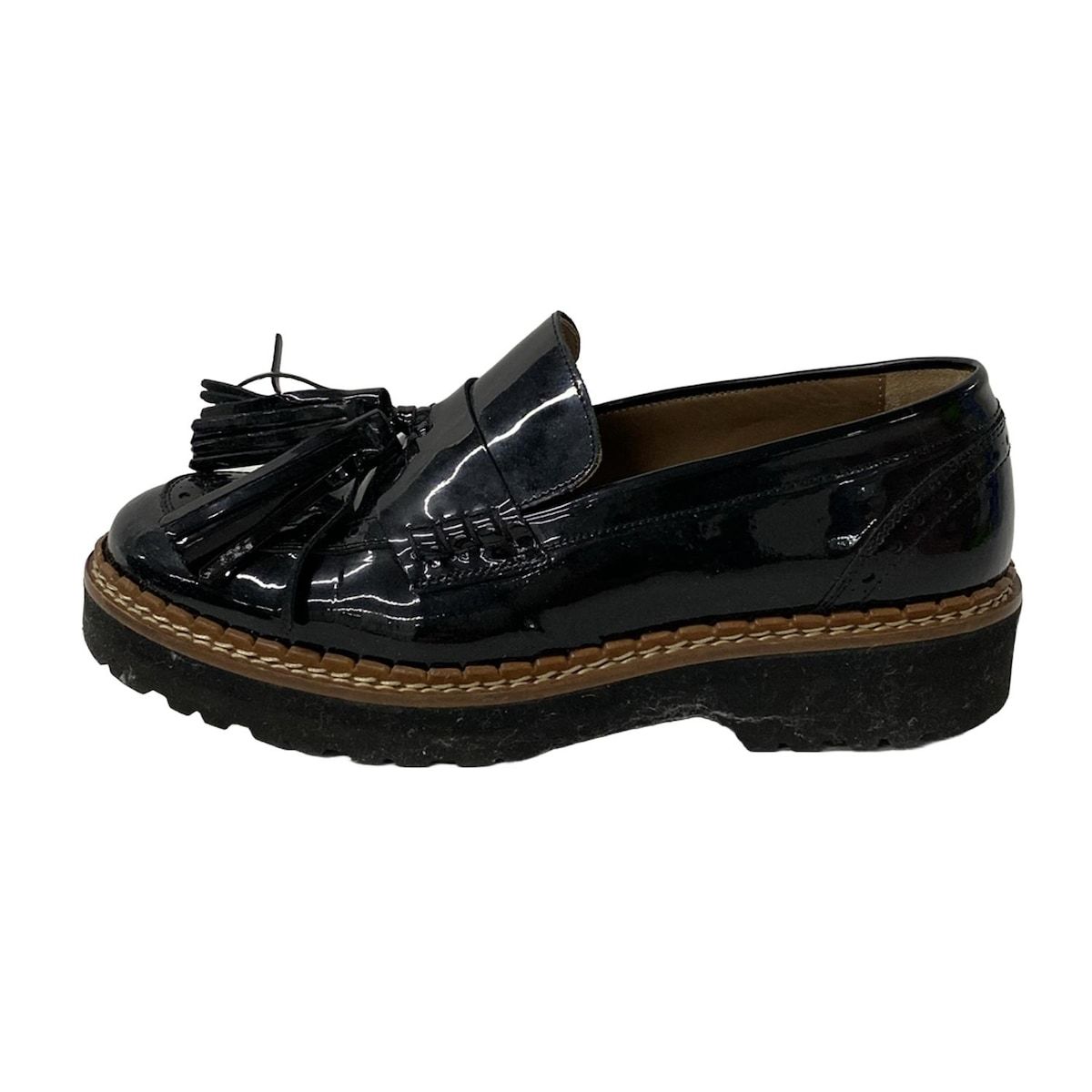 Pertini ペルティニ ローファー 36 レディース 黒 タッセル レザー