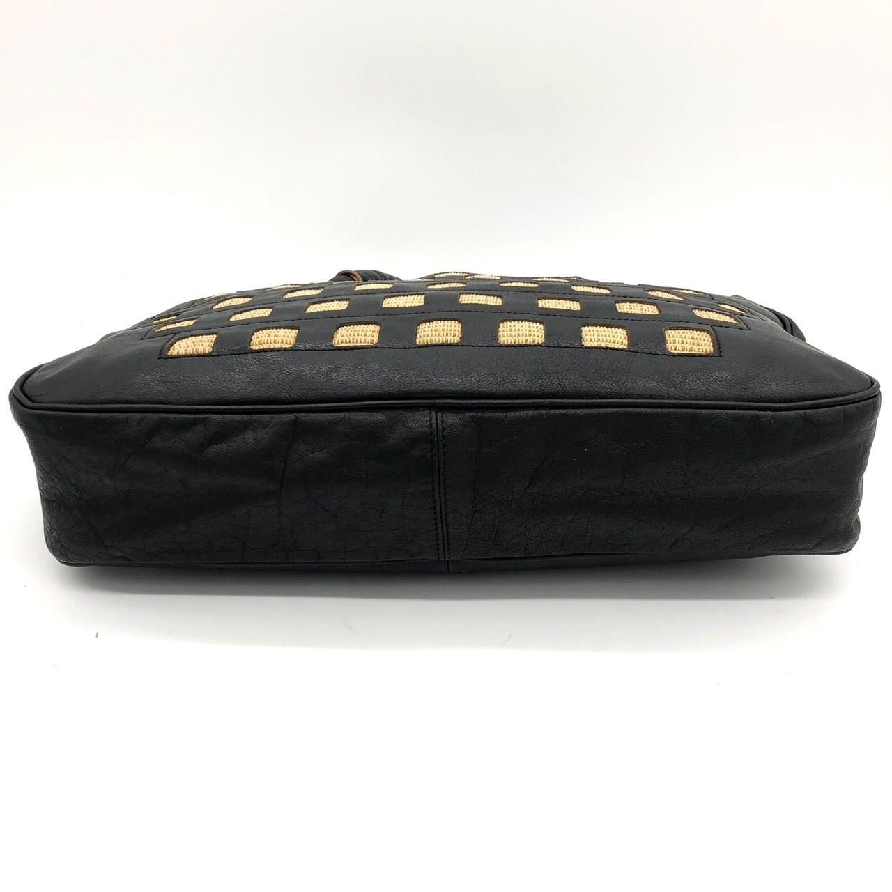 IBIZA イビザ 美品 トートバッグ 黒 ブラック レザー ラフィア編込み