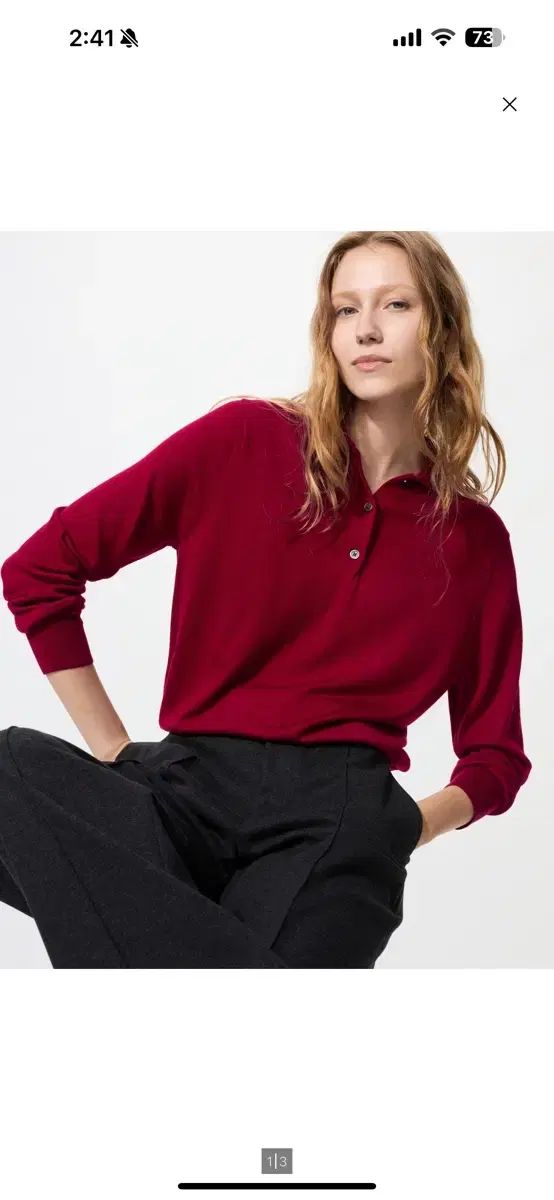 ユニクロ レディース メリノ ポロ セーター レッド 3 XL