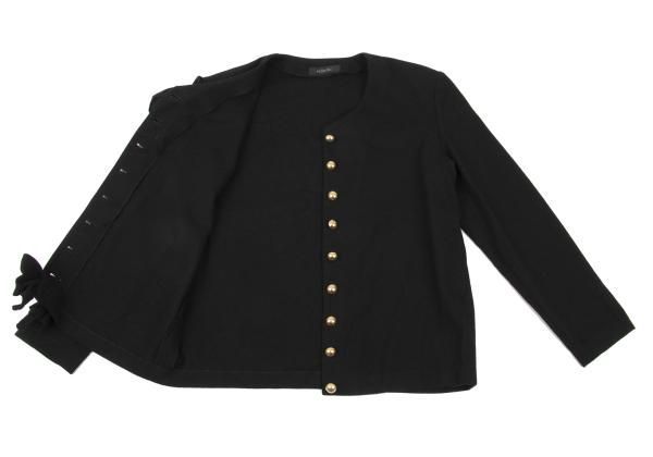 インゲボルグINGEBORG ウールリボン装飾金ボタンノーカラージャケット
