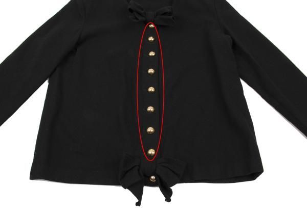 インゲボルグINGEBORG ウールリボン装飾金ボタンノーカラージャケット