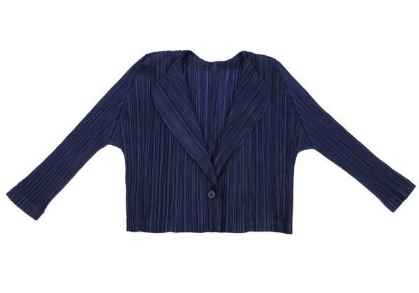 プリーツプリーズPLEATS PLEASE 二重ラペルプリーツジャケット 紺4