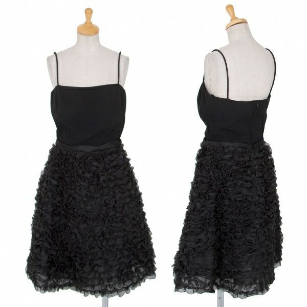 エンポリオ アルマーニEMPORIO ARMANI チュールフリルスカートシルクキャミワンピース 黒40