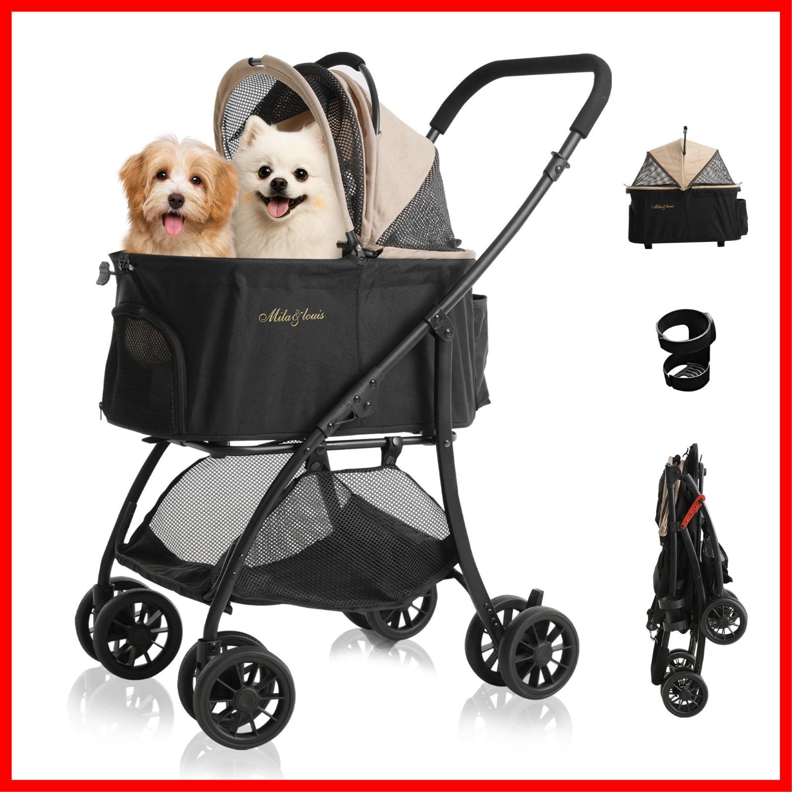 数量 耐荷重20 KG バギー 犬 軽量 カップホルダー 通気 前輪360°後輪ブレーキ付 ペットバギー 分離型 全体と折りたたみ式 散歩 ベビーカー 犬用カート 買い物 4輪耐摩耗 中型犬一匹用 多頭の小型犬-猫 外出 ペットカート ペット