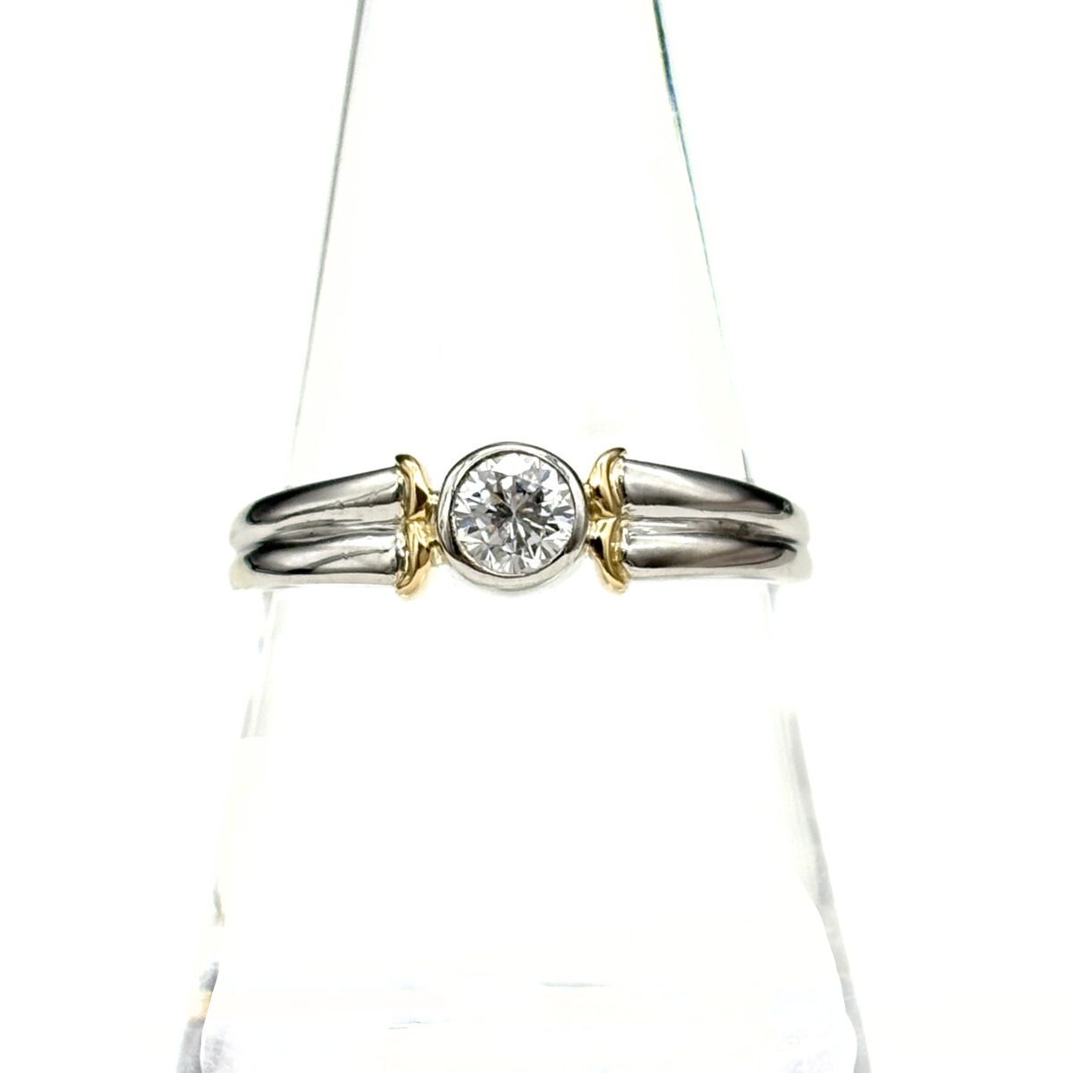 ダイヤモンド デザインリング プラチナ YG イエローゴールド 指輪 リング 19号 Pt 900 K 18 レディース