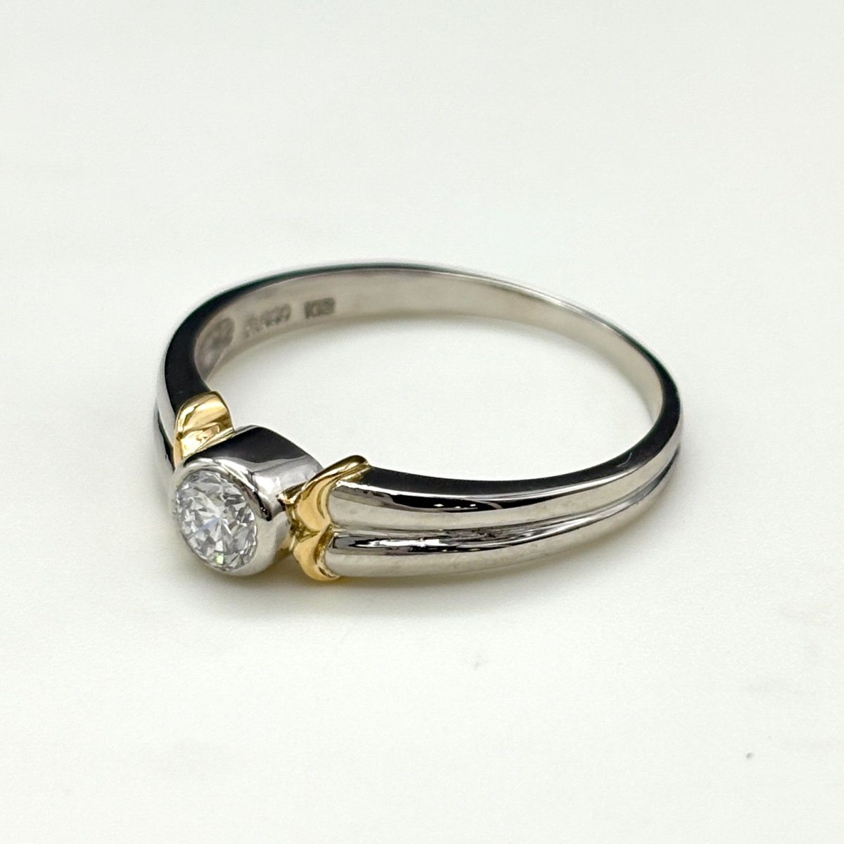 ダイヤモンド デザインリング プラチナ YG イエローゴールド 指輪 リング 19号 Pt 900 K 18 レディース