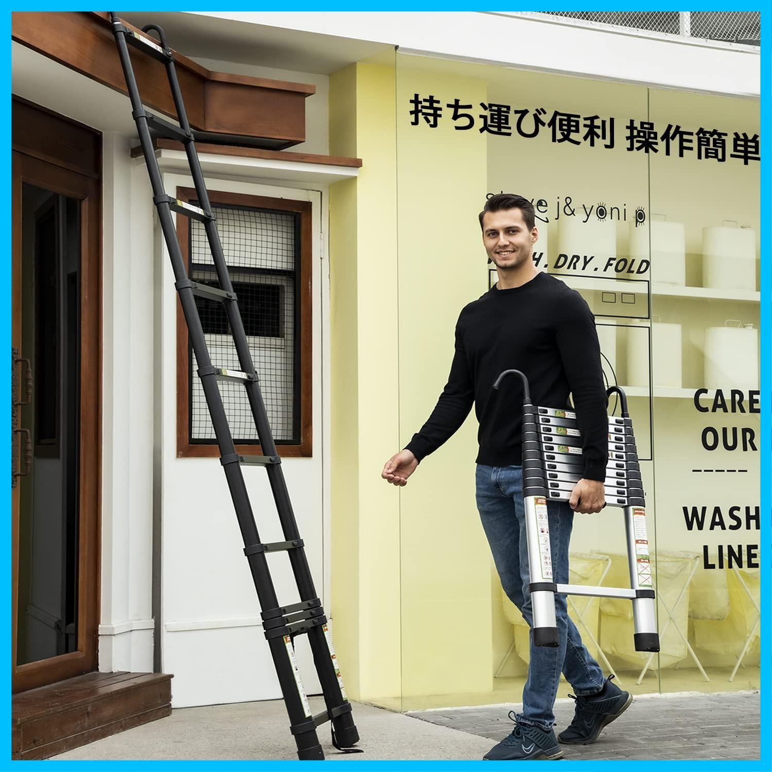  梯子 伸縮自在 室内室外両用 スライド式 自動ロック 多機能アルミはしご 伸縮梯子 折り畳み 持ち運びやすい 軽量 フック付き ライトグレー.3.2 耐荷重150 kg RIKADE 伸縮はしご 伸縮はしご 脚立 はしご 足場